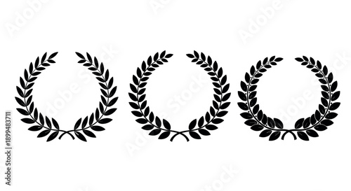 Classic laurel wreaths set in black silhouette style for elegant design elements
