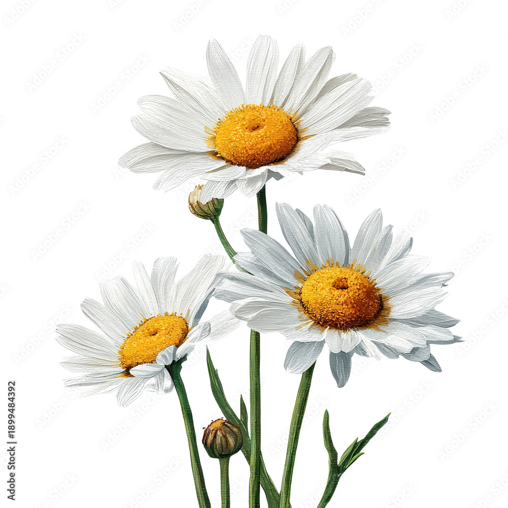 Fototapeta premium Beautiful daisies with white petals and yellow centers growing in a simple arrangement during springtime