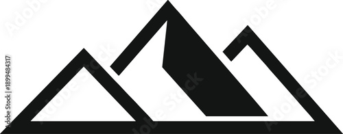 Minimal geometric mountain silhouette logo with sharp angular peaks isolated on white background modern abstract landscape design