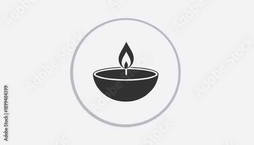 Simple black and white icon of a lit candle in a bowl.