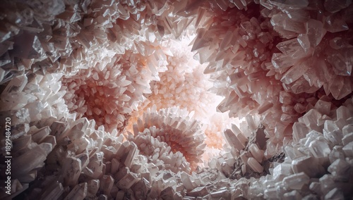 Visitors Explore a Space Filled With White Crystalline Structures and a Green...