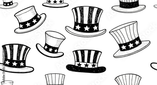 Celebratory Uncle Sam Hats Pattern on Dark Background – Graphic Illustration for Festive Events