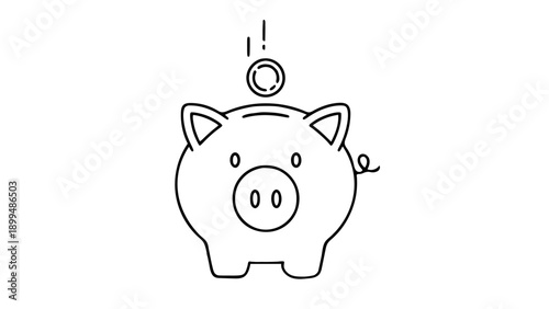 Single Line Piggy Bank with Coin — Minimalist Savings & Thrift Line Art Icon