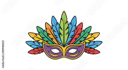 Colorful carnival mask with feathers on white background vibrant purple and gold design festive celebration decoration