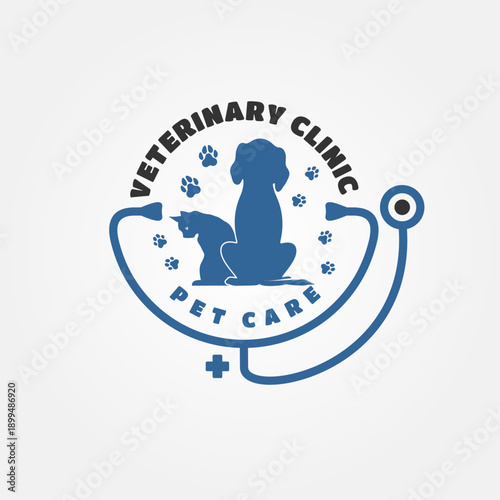 Veterinary Clinic Logo with Dog and Cat. Vector illustration