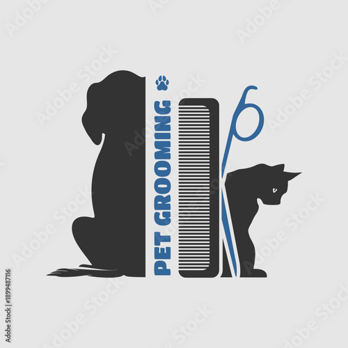 Pet Grooming Poster Design Logo. Vector illustration