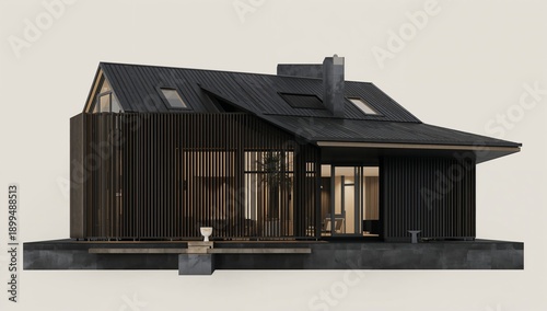 Modern House Design With Wooden Slats and Large Windows in a Residential Area