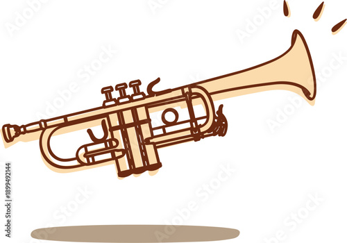 Classical trumpet vector illustration, brass musical instrument isolated on transparent background