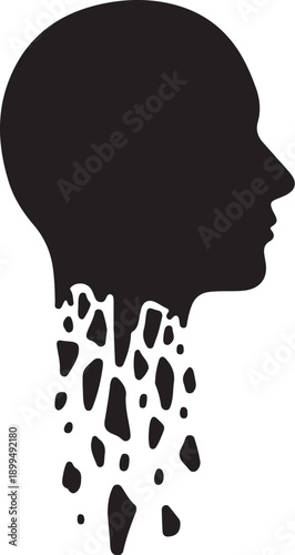 Silhouette of a person's head breaking apart slowly