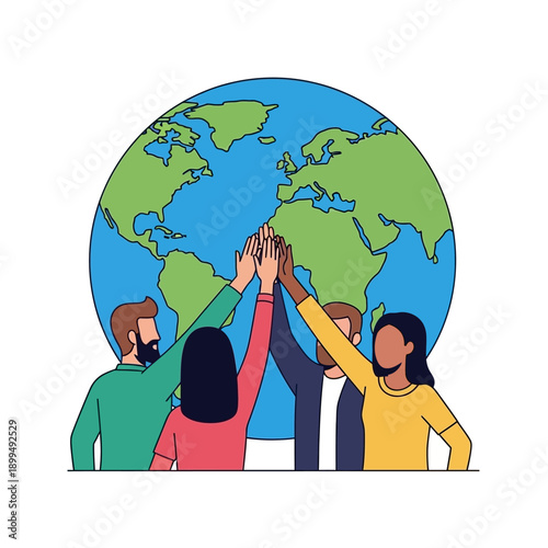 Diverse people stacking hands together.