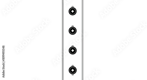 Vertical row of black buttons on a white placket, isolated against a plain white background