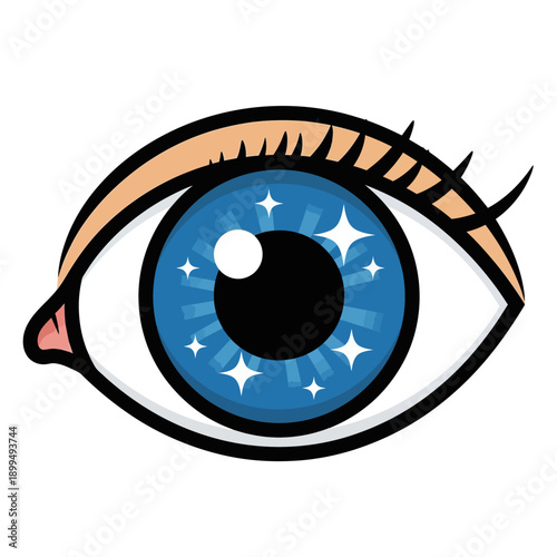 Blue eye with white sparkles inside.