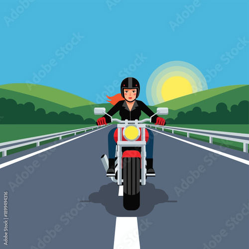 Man Riding Motorcycle on Highway Road.