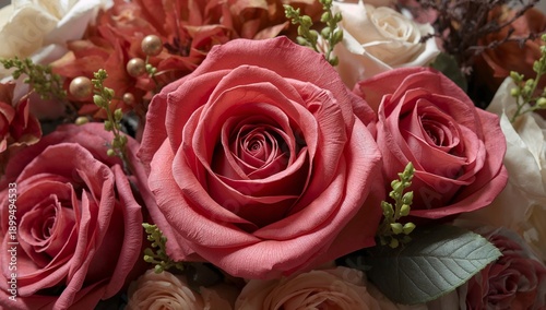 Colorful Roses Arranged in a Close View in Bright Colors at a Flower Shop