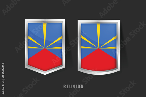 Vector Illustration of REUNION Label Logo. REUNION Badge Sign REUNION With Flag, reunitable Product Label Banners Template.