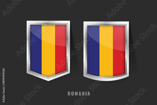 Vector Illustration of ROMANIA Label Logo. ROMANIA Badge Sign ROMANIA With Flag, Romanian Product Label Banners Template.