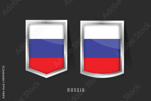 Vector Illustration of RUSSIA Label Logo. RUSSIA Badge Sign RUSSIA With Flag, Russian Product Label Banners Template.