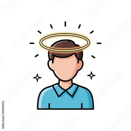 Cartoon man with golden halo head.