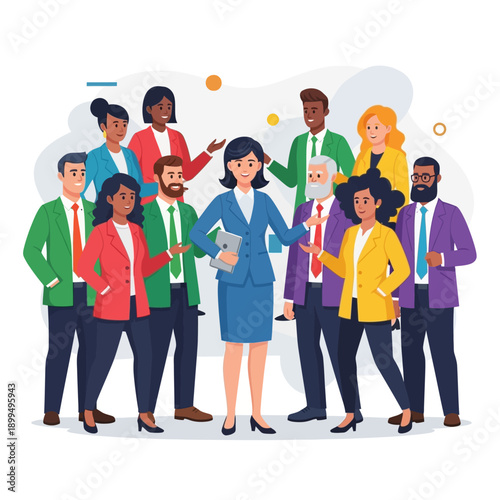 Diverse group of business professionals standing.