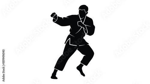a dynamic black silhouette of a martial artist in a striking pose