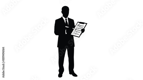 a man in a suit holding a clipboard and pen silhouette