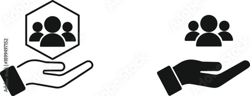 People care icons, community protection, human support, teamwork, social service, trust, help, insurance, charity, outline, flat, vector, illustration, set