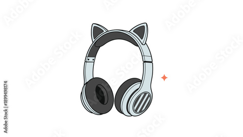 Cute and stylish modern headphones with cat ears, a trendy accessory for listening to music, gaming, or online streaming.