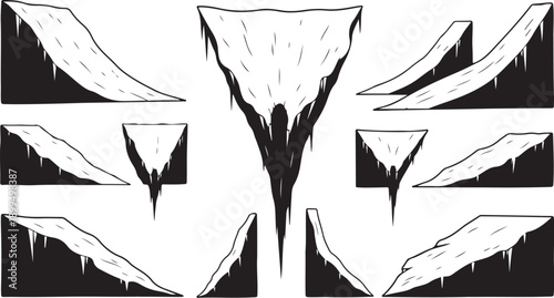 Black and white abstract shapes with icy cliff details