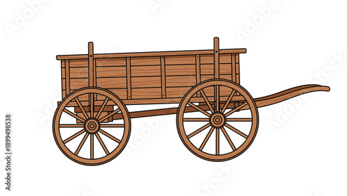 Simple vector illustration of an empty old-fashioned two-wheeled wooden cart or wagon, isolated on a clean white background.