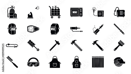 Comprehensive collection of welding tools and equipment for industrial applications, metal fabrication, and workshop safety education