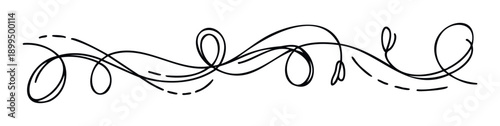 Elegant handdrawn swirling lines with abstract loops and dashed accents create a charming decorative divider perfect for wedding invitations, greeting cards, and various graphic projects