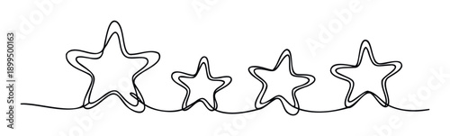 Continuous line drawing of five connected stars creating a simple graphic element for rating systems, achievement recognition, or decorative visual content applications.