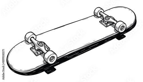 Classic skateboard sketch drawing in an isometric view perfect for sport themed blogs, skate shop promotions, and active lifestyle advertisements or app icons