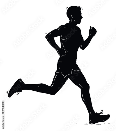 A dynamic silhouette of a man in athletic wear jogging or running with strong motion, perfect for active lifestyle promotions, fitness advertisements, and sports event materials.
