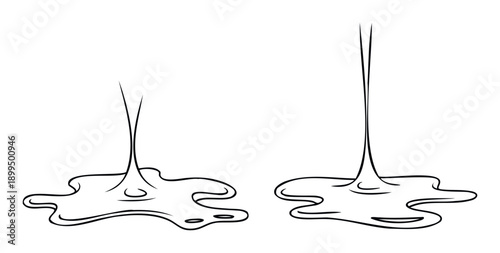 A simple graphic outline depicting a pouring viscous fluid creating distinct puddles, ideal for food product branding, educational charts, or process flow diagrams.