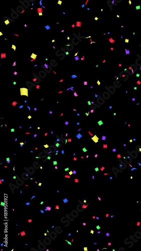 Vertical Loop Confetti Falling with Alpha Channel, 4K ProRes 4444, Colorful, multi color (Red Blue Yellow Green Pink Purple) - アルファ透過 ループ紙吹雪CG素材 上から降る 舞い落ちる カラフル
