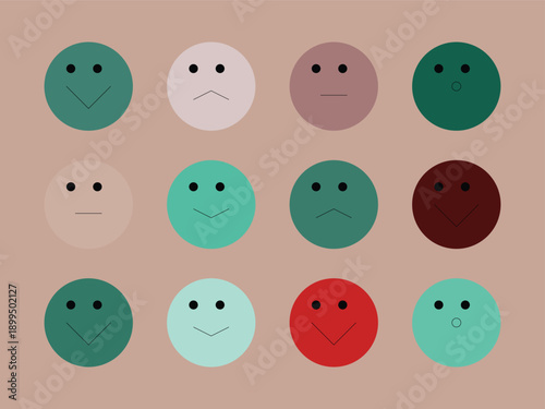 a set of different colored smiley faces on a tan background