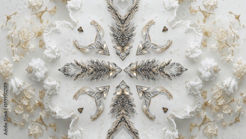 Patterns of Nature With White Flowers and Natural Elements Arranged in a Geom...