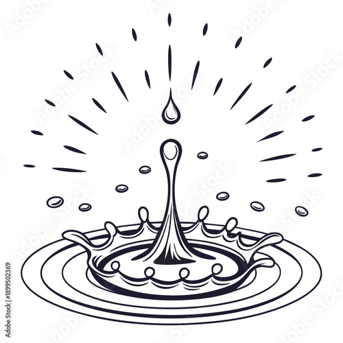 A stylized illustration of a droplet creating a ripple in calm water with radiating lines