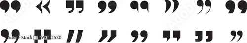 Quotation marks icon set, double quote symbol vector illustration. Set of quote marks for speech marks, quote symbols collection in solid and outline style. talking marks and comments design. vector, 