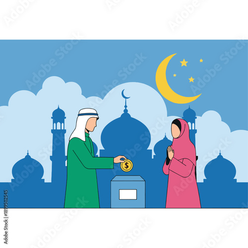 Man Giving Charity to Woman Ramadan.