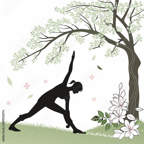 A person practicing yoga outdoors under a tree for balance and serenity