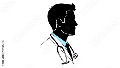 Silhouette of a male doctor with stethoscope around his neck viewed from the side
