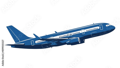 A blue airplane is flying through the sky, viewed from the side, in a graphic illustration style.