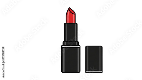Illustration of red lipstick tube with cap removed viewed from the front