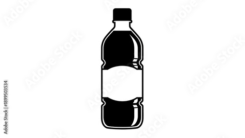 Illustration of a plastic bottle with a label, viewed from the front, against a plain background