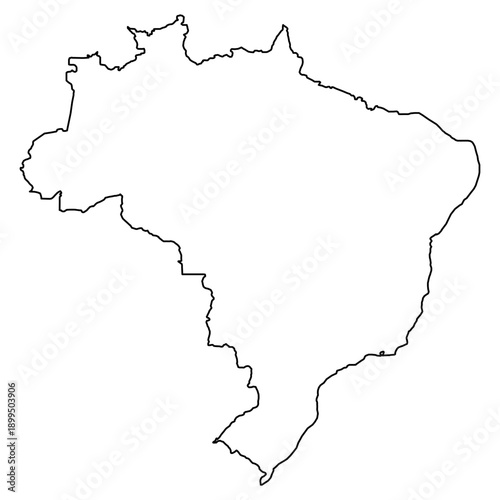 Brazil Map White Silhouette with Black Outline – Editable Layered EPS | Brazil Vector Map