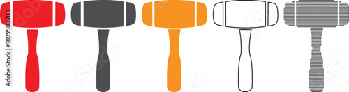 Various colored hammer icons in a row on white background