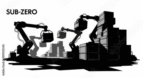 Automated robotic arms efficiently stacking cargo containers in a warehouse setting.