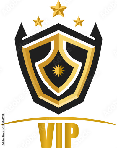 VIP badge with stars for product branding and certificate design. Vector illustration.